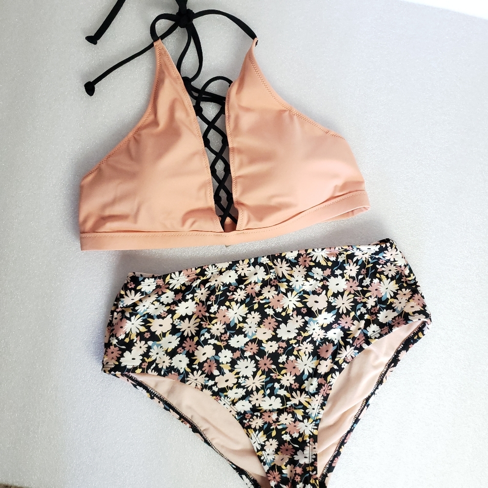 PINK Halter Neck & Kona Sol High Waist Bikini Set